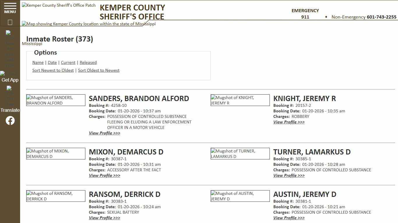 Inmate Roster - Current Inmates Booking Date Descending - Kemper County Sheriff MS
